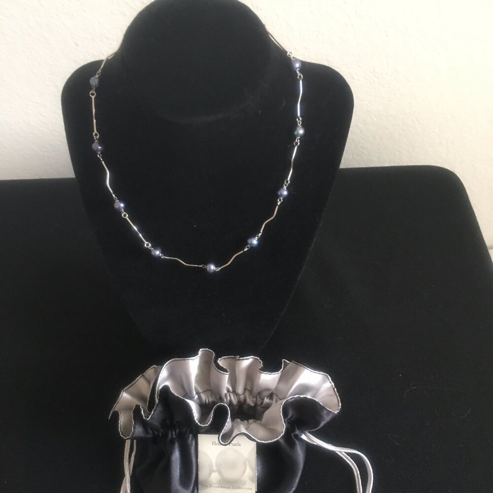 Honora Silver & Pearl (grey) necklace with jewelry pouch &  original info